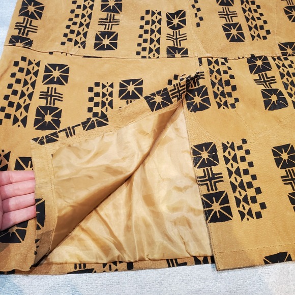 Vtg Robert Louis Art Style Suede Leather Skirt Hand Blocked Mudcloth Pattern Lg - Picture 8 of 14